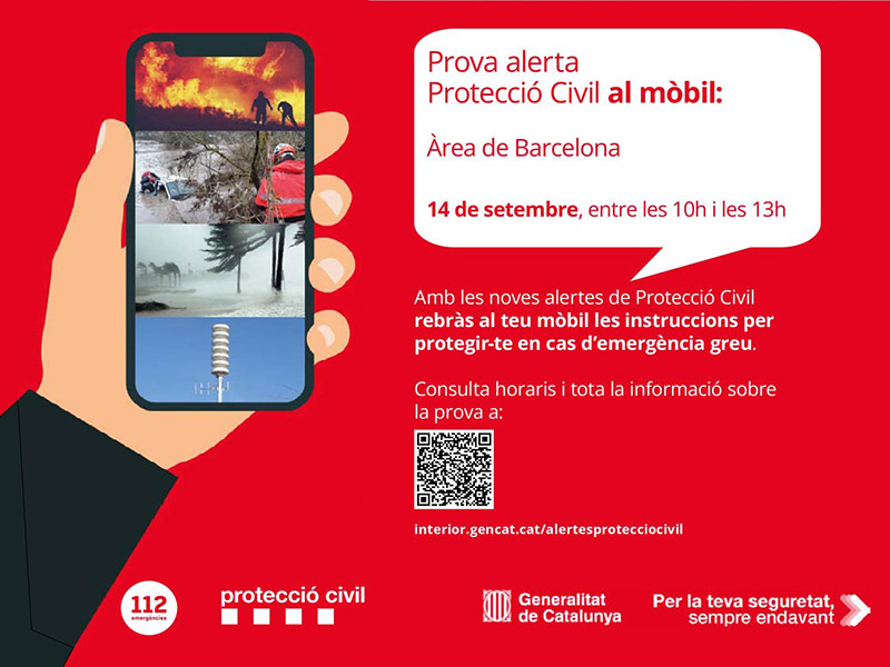 Protecció Civil farà una prova del sistema d'alertes als mòbils a l'àrea de Barcelona el pròxim dijous 14